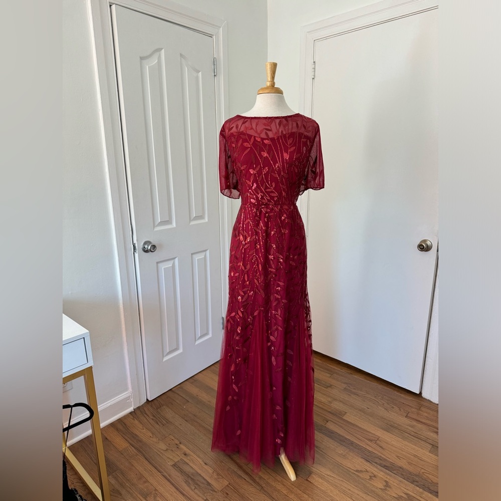 Gorgeous red gown with leaf sequin details